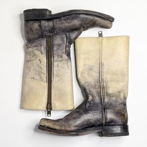Frye Heath Stonewashed Distressed Moto Style Boots